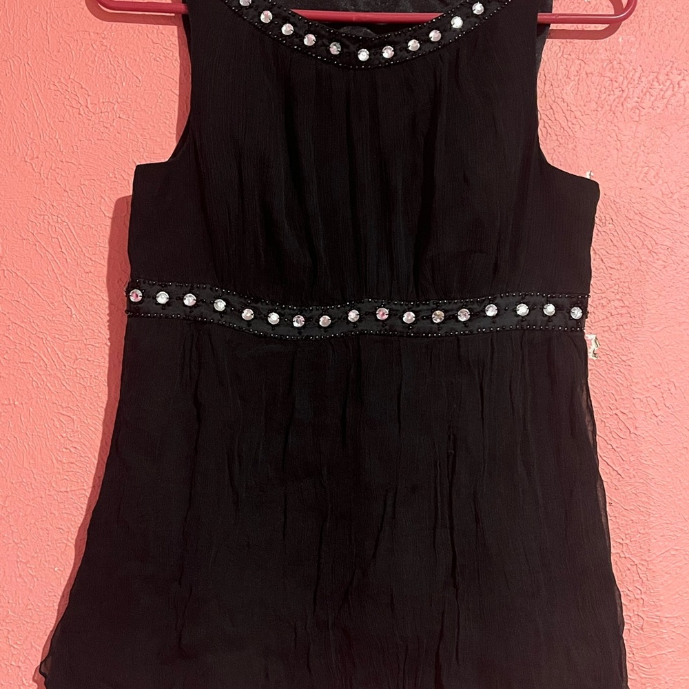Elegant Black Sleeveless Blouse with Beaded Details
